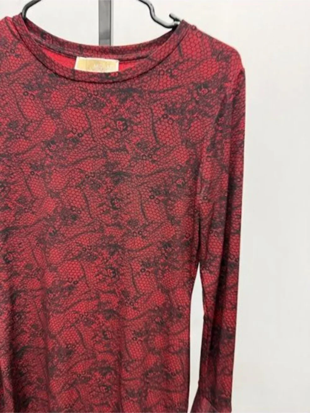 Michael Michael Kors Red Lace Jersey Knit Sheath Long Sleeve Dress
